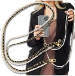  Nyakpánt/vállpánt telefonhoz, kulcsokhoz, gyöngyökkel, dupla, hosszú, fehér