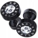  Fekete fülbevaló cirkónia karika hamis alagút férfi női sebészeti acél (Kolczyki unisex fake tunel czarne 9 mm)