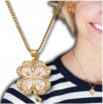 EdiBazzar Arany színű nyaklánc cirkónia kövekkel, négylevelű lóhere, 316L sebészeti acél (Naszyjnik złoty stal chirurgiczna damski 316L)