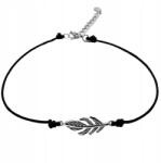 Lovrin 925-ös ezüst karkötő fekete zsinóron, tollal finom ajándék
