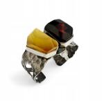  Kétszínű, Egyedi, Nagy Méretű Ezüst És Borostyán Karkötő