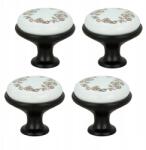 B&B 4 db fekete, kerek bútorfogantyú kerámiával és retro mintával, szekrénygombok (Z4 G107 CZ)