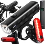 Lewer LED-es kerékpárlámpa szett USB-vel (első és hátsó lámpa) Erős fény (MOCNA LAMPKA ROWEROWA PRZÓD I TYŁ USB)