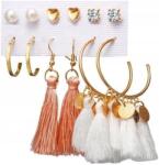  6 pár arany színű, gyöngyös, karika fülbevaló szett (Komplet Kolczyki 6 par Koła)