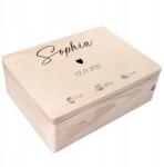 Creative Deco Gravírozott emlékdoboz ajándék születésre, keresztelőre, születési adatokkal, 40x30x14 cm (JANCDSD140BCUSTOMHEARTBMEMBOXFBM)