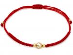 Lovrin 585-ös finomságú zsinór karkötő golyókkal és gyönggyel, piros zsinór, ajándékba, 14 karátos (Lovrin)