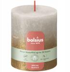 Bolsius Rusztikus díszgyertya, oszlop alakú, tönk hatású, szürke homok/arany színű Bolsius 8 cm (8717847151223)