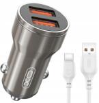 XO autós töltő CC48 2x Usb 2, 4A szürke Usb-c kábel (S014)