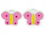 Lovrin 925-ös ezüst fülbevaló rózsaszín zománcos pillangókkal gyermekeknek, 1, 06g, ajándékba