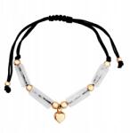 Lovrin Zsinóros karkötő 585-ös arany szívvel, fekete zsinóron, 14 karátos golyókkal