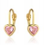 Lovrin Arany Szív Fülbevaló Rózsaszín Kővel, 585-ös Finomság, 1.42g (58957570)