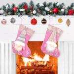  Mikulás Zokni Törpékkel, 2 darabos Készlet, Karácsonyi Dekoráció, Rózsaszín (B0CGXLTVL2)