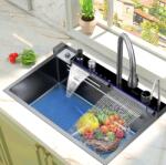 Anahita Chiuveta bucatarie multifunctionala inox, neagra cu baterie , Smart II, o cuva, 750x480x220mm, Anahita (W006BL) Chiuveta