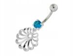 Lovrin Ezüst 925 köldökpiercing áttört aqua mintával, divatos, látványos, ajándéknak is kiváló (Lovrin 63282)
