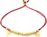 Lovrin Ezüst 925 karkötő aranyozott golyókkal és kereszttel piros zsinóron (Lovrin)