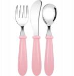  Gyermek Evőeszköz Készlet Biztonságos Tompa Rozsdamentes Acél Rózsaszín 3 db-os (B0C2413LXR-2)