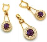 Lovrin Arany ékszerszett 585 függő fülbevaló és medál lila kövekkel (Lovrin024)