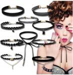 EdiBazzar 10 darabos nyaklánc szett, bőr szíj, celebritás stílusú, choker, boho, női, punk, fekete (Zestaw naszyjnik rzemyk celebrytka choker)