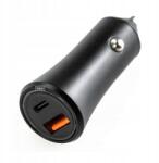  Szivargyújtós Usb Töltő, 1xUSB-C, 1xUSB, gyorstöltés 5V/3A, max 18W, fekete (TB2230)