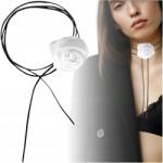EdiBazzar Elegáns hosszú nyaklánc fehér virágos női choker, megkötős virágos szál (Elegancki długi naszyjnik rzemyk biały kwiate)
