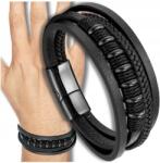 EdiBazzar Férfi karkötő fekete punk zsinór acél ajándék férjnek acél bőr (5905884052365)