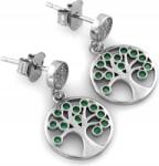 Lovrin Ezüst függő fülbevaló 925, fa medállal, zöld kövekkel, divatos