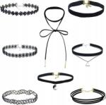  Febbya choker nyaklánc szett, 9 darabos csomag, fekete, rugalmas bársony
