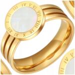 EdiBazzar Egyszerű, aranyozott, római mintás gyűrű, 18K sebészeti acélból (Złoty pierścionek stal chirurgiczna pozłacany)