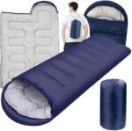 Lewer Meleg Múmia Alakú Hálózsák Turisztikai Könnyű Paplan 2 az 1-ben Fejrész Tartóval 210x70 cm (Śpiwór granatowy mumia)