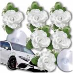 EdiBazzar Fehér rózsák 6db-os esküvői dekoráció szett autó mesterséges esküvő (Stroik na ślubne auto róże zestaw x6 białe)