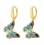 Lovrin Lenyűgözően szép, 585-ös arany fülbevaló, lógó, zománcozott pillangókkal (61115664)
