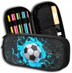  Nagy, fekete, kétrekeszes iskolai tolltartó, 2 az 1-ben, focilabdás kis tasakkal, tágas (5905884071137)