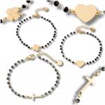 EdiBazzar Karkötő szett 3 Gyöngyök Sebészeti acél Arany szív Lóhere kereszt (Zestaw bransoletek stal chirurgiczna koraliki)