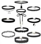 EdiBazzar 10 darabos Choker szett női nyaklánc punk fekete retro szíj celebnő (N126)