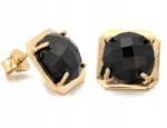 Lovrin Arany 585 négyszögletes fülbevaló fekete kővel, 14 karátos, karmos foglalattal (Lovrin)