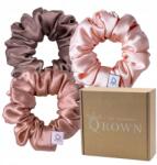 Qrown Selyem Hajgumi 3db-os Szett Rózsaszín Árnyalatokban, Selyem Scrunchie (Jedwabna gumka do włosów, Odcienie Różu)