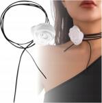 EdiBazzar Elegáns, hosszú nyaklánc, fehér virágos bőr szíj, női choker, megkötős virág (naszyjnik damski choker rzemyk biały kwiatek)