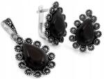 Lovrin 925-ös ezüst szett, könnycsepp alakú, nagy fekete köves fülbevaló és medál (Lovrin)