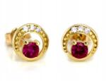 Lovrin Finom, 585-ös (14 karátos) arany fülbevaló piros cirkónia kővel, stekkeres, kerek, 1g (Lovrin)