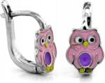 Lovrin 925-ös ezüst fülbevaló, angol kapcsos, rózsaszín zománcozott bagollyal, divatos gyermek ékszer (44240025)