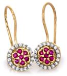 Lovrin Arany fülbevaló 585-ös, akasztós, rózsaszín virág fehér cirkóniákkal körülvéve, 14 karátos