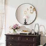  Koonmi Kerek Fali Tükör 60 cm Alumínium Kerettel, Fekete (B0BV5YYZFQ)