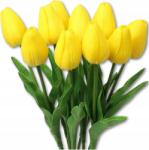  Mű tulipán csokor 10db sárga művirág dekoráció asztaldíszhez (Sztuczne kwiaty tulipany bukiet komplet 10szt)