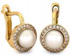 Lovrin 585 kerek angol arany fülbevaló fehér gyöngyökkel és cirkóniákkal ajándékba