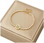  Arany Színű Női Karkötő Sebészeti Acélból, 18K Arannyal Bevonva, Elegáns Cirkónia Kövekkel (BRANSOLETKA ZE STALI CHIRURGICZNEJ 316L 18k)