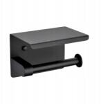  Fali Wc Papír Tartó Fürdőszobába Polccal, Matt Fekete Acél (TB000015)