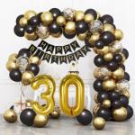  HiHK Arany-Fekete Dekoráció 30. Születésnapra Girland és Lufik
