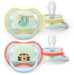 Philips Set 2 suzete Philips Avent Ultra Air SCF376/24 care lasa pielea bebelusului sa respire, ortodontice, fara BPA, 0-6 luni, pentru noapte, cu buton fosforescent (SCF376/24)