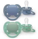 Philips Set 2 suzete Philips Avent Ultra Soft SCF091/42, cu disc flexibil, pentru pielea sensibila a bebelusului, ortodontice, fara BPA, 0-6 luni+, colorat (SCF091/42)