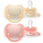 Philips Set 2 suzete Philips Avent Ultra Soft SCF091/38, cu disc flexibil, pentru pielea sensibila a bebelusului, ortodontice, fara BPA, 0-6 luni+, colorat (SCF091/38)